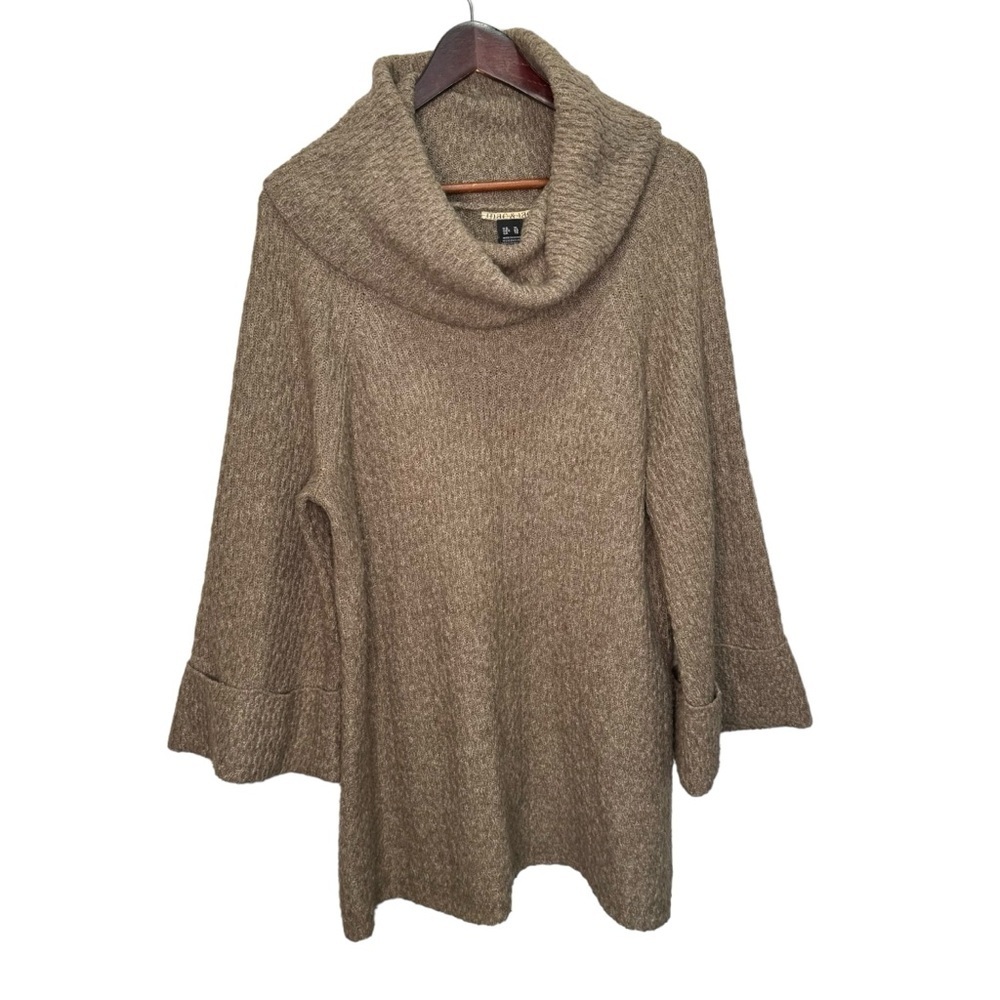 Mac & Jac Tan Wool Mohair Turtleneck Bell Sleeve Sweater Size XL